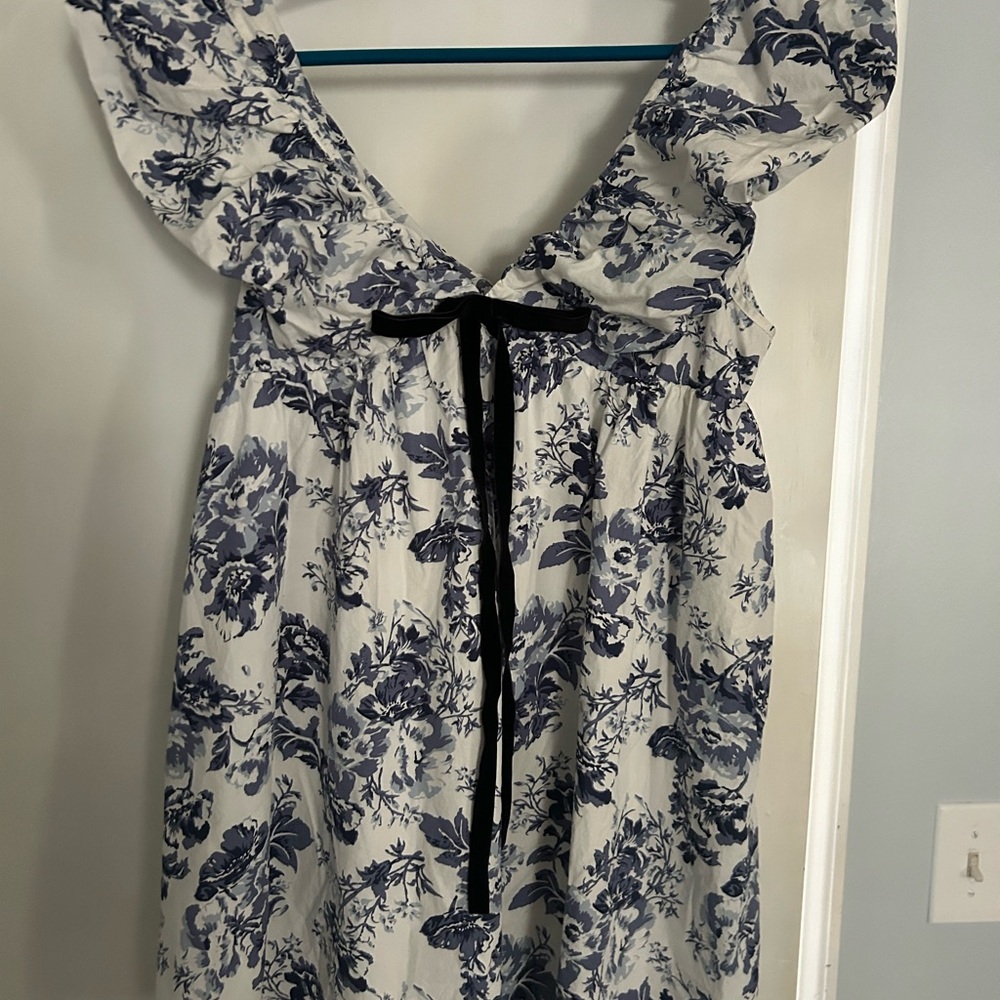 OPT XL Floral Print Dress w/ navy Bow Accent off shoulder sundress or long shirt